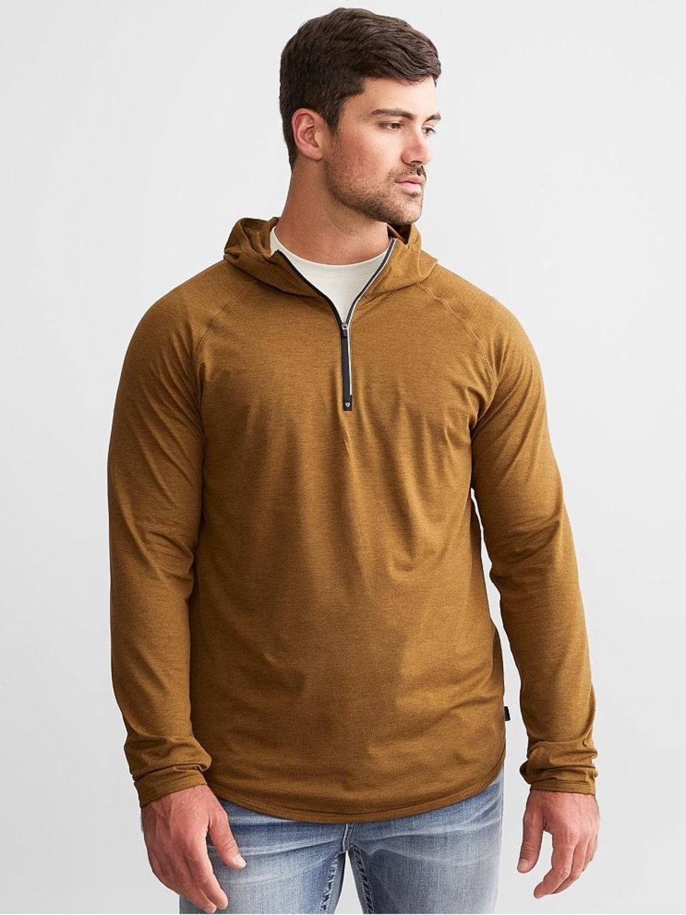 Men's Quarter-Zip Hooded Pullover - Brown